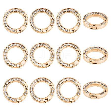 Unicraftale 12pcs Alloy Spring Gate Ring with Rhinestone FIND-UN0003-37KCG-1