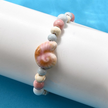 Handmade Porcelain Beads & Synthetic Howlite Beads Stretch Bracelets for Women BJEW-D307-01D-1
