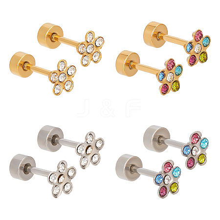 ANATTASOUL 4 Pairs 4 Colors Rhinestone Flower Stud Earrings EJEW-AN0004-72-1