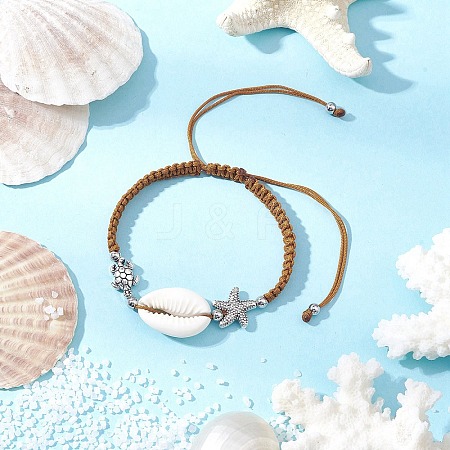 Natural Cowrie Shell Braided Bead Bracelets for Women BJEW-JB11765-04-1