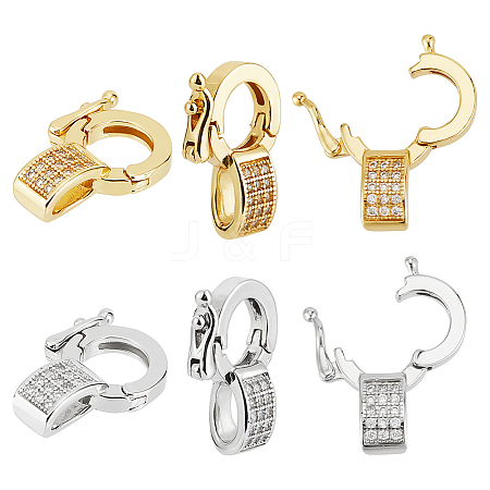 Olycraft 6Pcs 2 Colors Brass Micro Pave Clear Cubic Zirconia Twister Clasps KK-OC0001-47-1