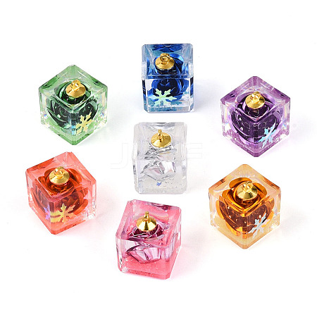 Transparent Inner Flower Resin Pendants RESI-T059-16-1