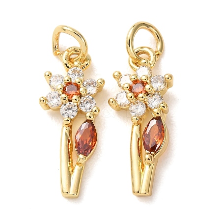 Brass Micro Pave Orange Red Cubic Zirconia Pendants CU-E003-10G-C-1