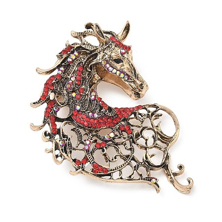 Horse Head Alloy Rhinestone Brooch JEWB-K039-07KCG-1