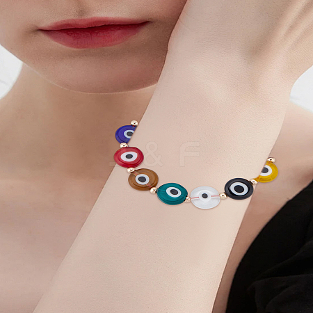 1Pc 10mm Colorful Glass Evil Eye Adjustable Braided Bead Bracelets for Women Men BJEW-LP0004-14-1