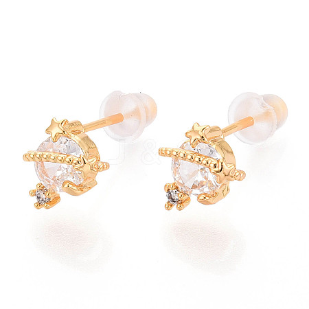 Planet Brass Micro Pave Clear Cubic Zirconia Stud Earrings EJEW-T047-42G-1