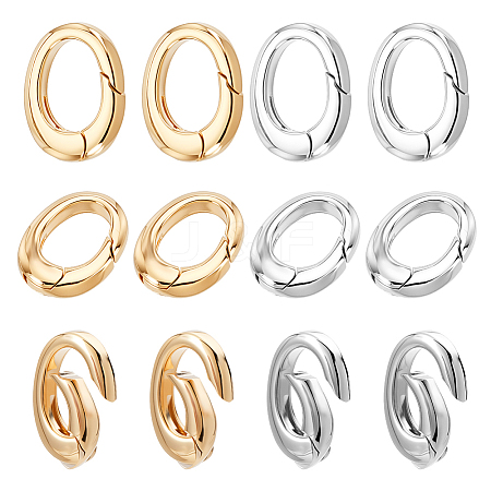 12Pcs 2 Colors Oval Brass Spring Gate Clasps KK-GA0002-16-1