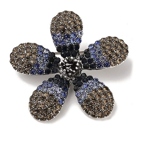 5-Petal Flower Alloy Rhinestone Brooches for Backpack Clothes JEWB-S028-02A-1