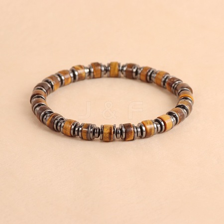 Vintage Natural Tiger Eye & Synthetic Non-magnetic Hematite Beads Stretch Bracelets for Women Men UH5548-2-1