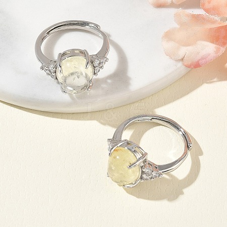 Brass Micro Pave Cubic Zirconia with Synthetic Lemon Quartz Cuff Open Rings RJEW-T035-01P-A-1