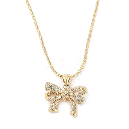 Brass Micro Pave Clear Cubic Zirconia Bowknot Pendant Necklaces for Women NJEW-S432-02G-01-1