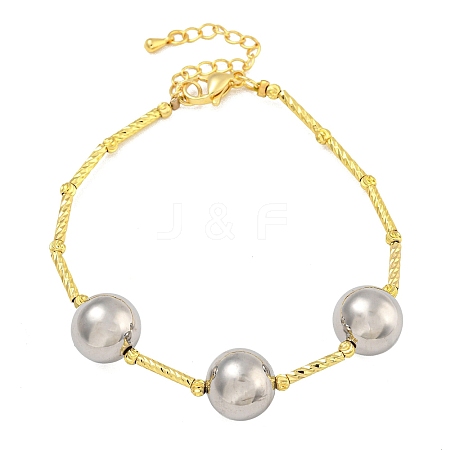 Rack Plating Round Brass Beaded Bracelets for Women BJEW-B106-19P-1