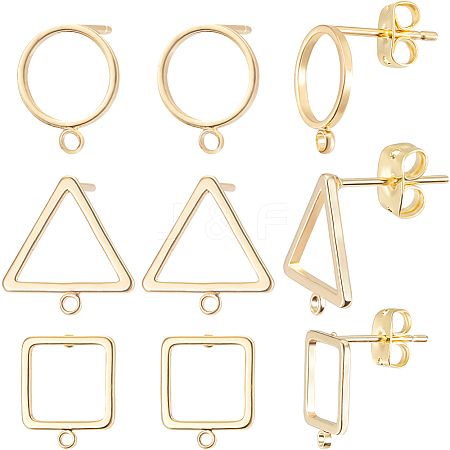 Beebeecraft 24Pcs 3 Style Square & Triangle & Ring Brass Stud Earring Findings KK-BBC0012-84-1