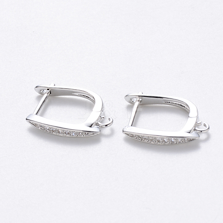  Jewelry Beads Findings Brass Micro Pave Cubic Zirconia Hoop Earrings, Nickel Free, with Loop, Horse Eye, Real Platinum Plated, 17.5x2.5x12.5mm, Hole: 1.5mm; Pin: 1mm