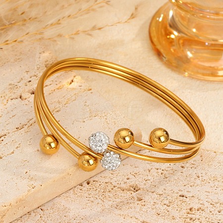 304 Stainless Steel & Rhinestone Cuff Bangles BJEW-E113-01G-1