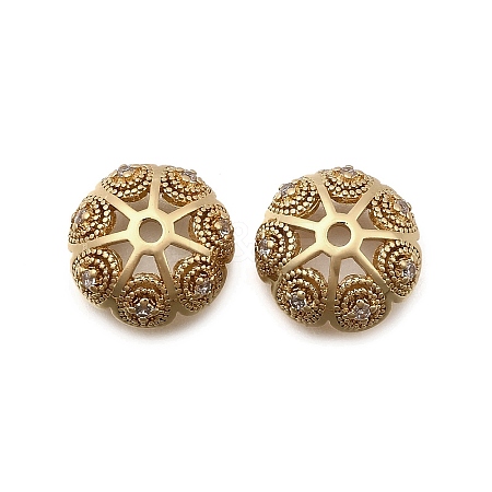 Brass Micro Pave Clear Cubic Zirconia Bead Caps KK-Z126-07G-1