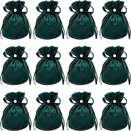  Velvet Jewelry Bags with Drawstring & Plastic Imitation Pearl TP-NB0001-20B-1