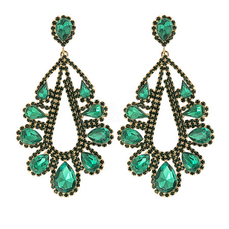 Teardrop Brass with Rhinestone Stud Dangle Earrings FS-WGBB975-02-1