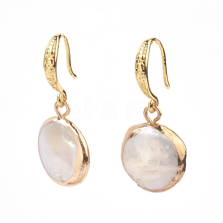 Plated Natural Baroque Pearl Keshi Pearl Beads Dangle Earrings EJEW-JE02788-1