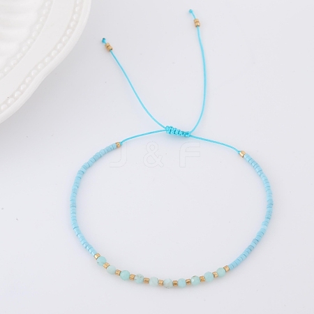 2mm Faceted Natural Amazonite Beaded Braided Adjustable Bracelets for Women PF2854-9-1