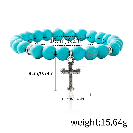 Synthetic Turquoise Beaded Stretch Bracelets PW-WGFC66C-19-1