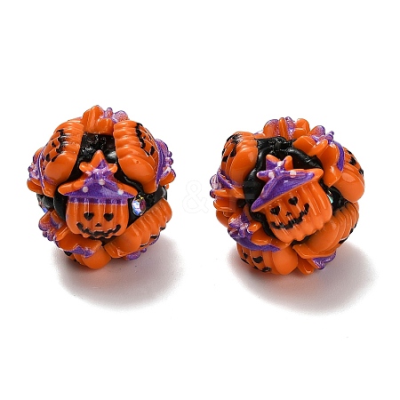 Halloween Theme Polymer Clay Rhinestone Beads with Resin RESI-Z045-02B-01-1