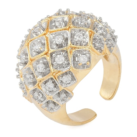 Brass Micro Pave Clear Cubic Zirconia Open Cuff Ring for Women RJEW-Q819-07G-1