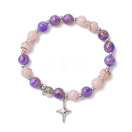 Round Glass Beaded Stretch Bracelets BJEW-JB12649-1