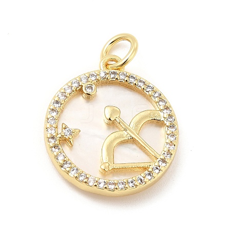 Brass Clear Cubic Zirconia with Shell Pendants KK-G450-02G-12-1