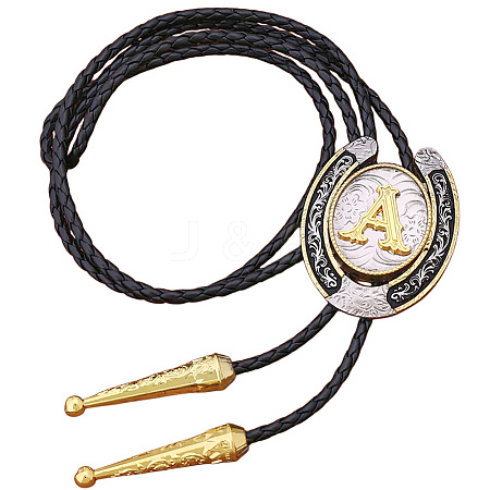 Cowboy Western Alloy Horseshoes & Letter Pendant Bolo Tie Necklaces NJEW-WH20014-02A-1