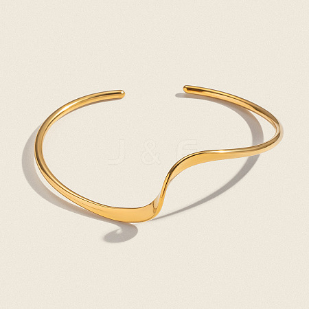 Minimalist Wave Shape 304 Stainless Steel Open Cuff Bracelets for Women LS-XJ3196-1