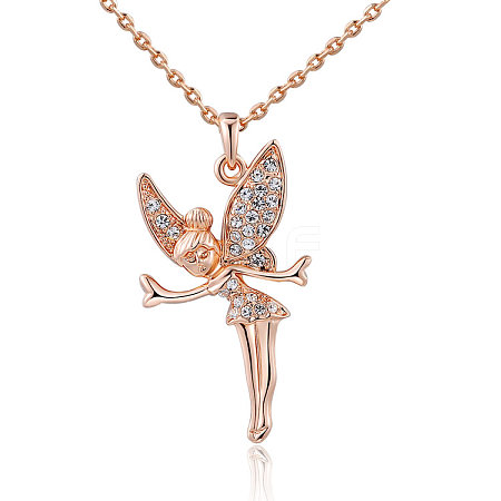 Fairy Real Rose Gold Plated Tin Alloy Pendant Necklaces NJEW-AA00064-36RG-1