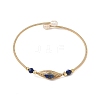 Faceted Horse Eye Natural Mixed Stone Herringbone Wire-Wrapped Brass Open Cuff Bangles with Natural Pearl for Women BJEW-JB14303-4