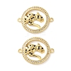 Rack Plating Brass Black Cubic Zirconia Flat Round with Leopard Connector Charms KK-C084-16G-1