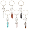 DELORIGIN 6Pcs 6 Style Bullet Shape Natural & Synthetic Gemstone Pendant Keychain with Tree of Life KEYC-DR0001-01-1