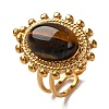 Oval Natural Tiger Eye Finger Rings RJEW-Q822-08G-1