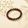 Natural Tiger Eye & Black Agate(Dyed & Heated) Round Beaded Stretch Bracelet BJEW-JB08086-03-2