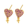 Rack Plating Brass Micro Pave Hot Pink Cubic Zirconia Stud Earring Finding EJEW-C102-05G-02A-1
