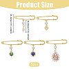 5Pcs Heart & Leaf Iron Safety Pins JEWB-CA00013-2