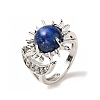 Natural Lapis Lazuli Sun & Moon Open Cuff Rings RJEW-K241-01P-01-3