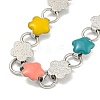 304 Stainless Steel Enamel Flower Link Chain Necklaces NJEW-S431-05P-02-2