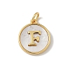 Brass Pave Natural Shell Flat Round with Letter Charms KK-Z115-13G-F-1