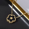 304 Stainless Steel Black Enamel 5-Petal Flower Pendant Necklaces for Women NJEW-U032-17G-03-2