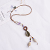 Ethnic Alloy Leaf & Porcelain & Wood Ring Pendant Adjustable Y Necklaces for Women FS-WG89735-03-1