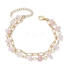 Natural Gemstone Chip Beads & Brass Paperclip Chain Multi-strand Bracelets for Women BJEW-JB12890-3