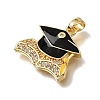 Brass Micro Pave Clear Cubic Zirconia with Black Enamel Pendants CU-CBAA556-07B-2