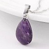 Teardrop Platinum Tone Brass Amethyst Pendants G-F267-02C-1