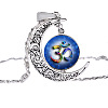 Moon with Sun Glass Pendant Necklace CHAK-PW0001-020A-1