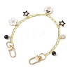 Flower & Star Alloy Enamel Charm Purse Chains with Natural Black Agate & Swivel Clasps AJEW-BA00116-01-1