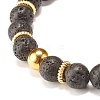 Round Natural Lava Rock Beaded Stretch Bracelet with Crown for Women BJEW-JB07530-02-5